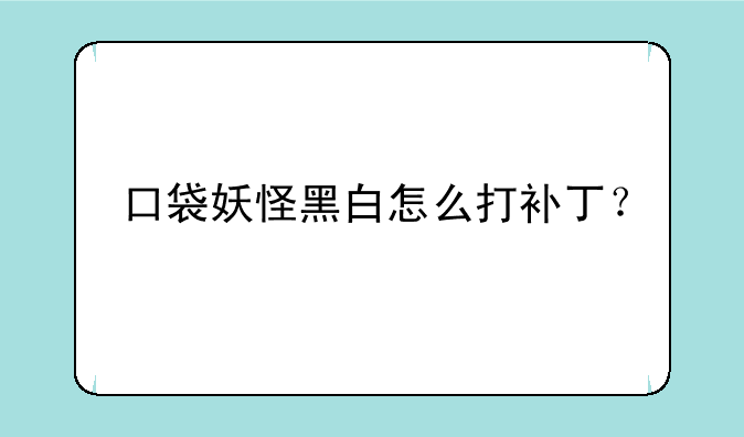 口袋妖怪黑白怎么打补丁？