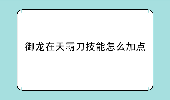 御龙在天霸刀技能怎么加点