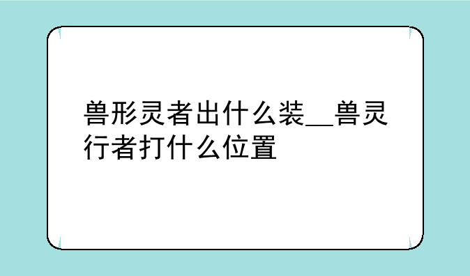 兽形灵者出什么装__兽灵行者打什么位置